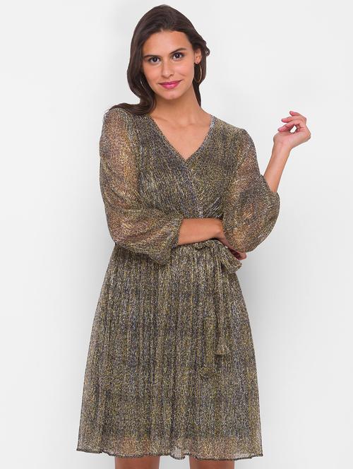 gold polyester fit & flare dress - 18187810 - Very Small Image - 1