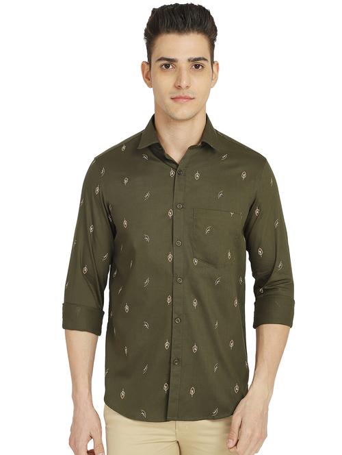 olive-green printed casual shirt - 18187857 - Very Small Image - 1