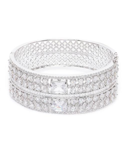 silver- plated ad stone studded handcrafted bangle style bracelet - 18188087 - Very Small Image - 1