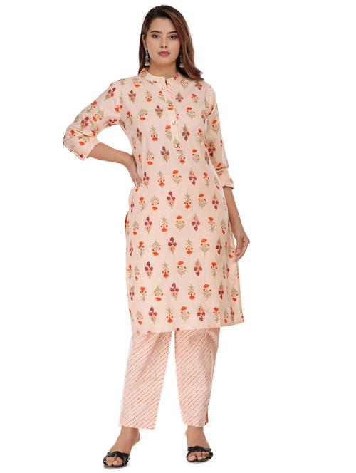 orange cotton kurta pant set - 18188220 - Very Small Image - 1