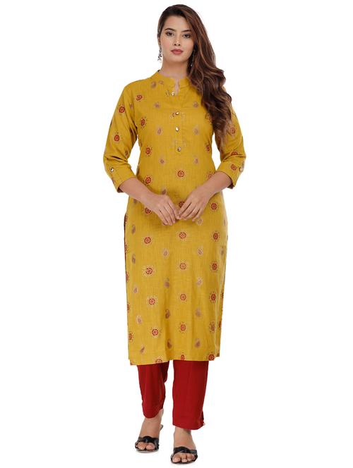 gold cotton kurta pant set - 18188223 - Very Small Image - 1