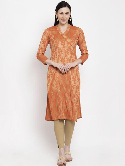 orange cotton side slit kurta - 18188304 - Very Small Image - 1