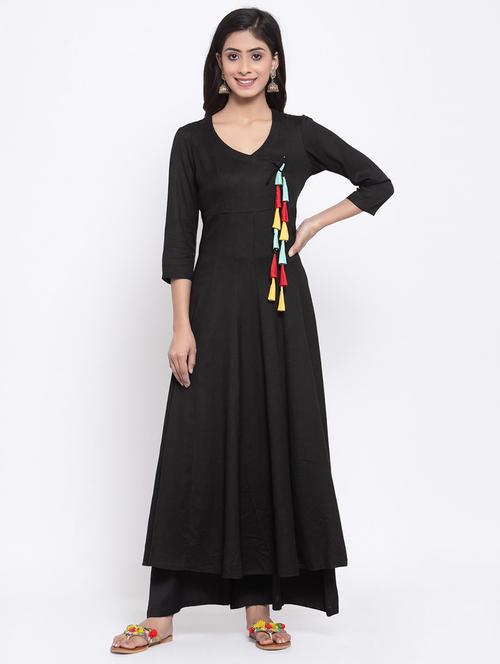 black cotton side slit kurta - 18188308 - Very Small Image - 1
