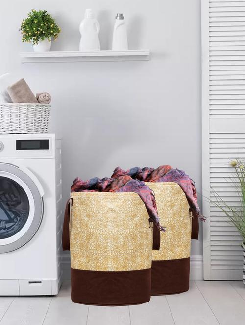 kuber industries metalic printed 2 pieces waterproof cotton laundry bag,laundry basket 45 l (brown) - 18188453 - Very Small Image - 1