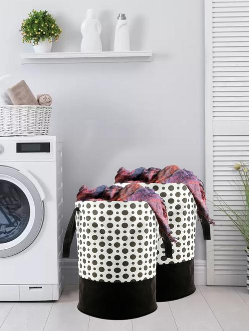 kuber industries polka dot print 2pcs waterproof cotton laundry bag,laundry basket organizer 4l - 18188467 - Very Small Image - 1