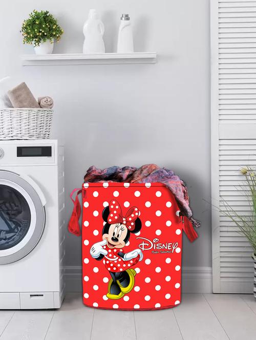 kuber industries disney minnie print waterproof cotton laundry bag, laundry organizer 45l (red) - 18188468 - Very Small Image - 1