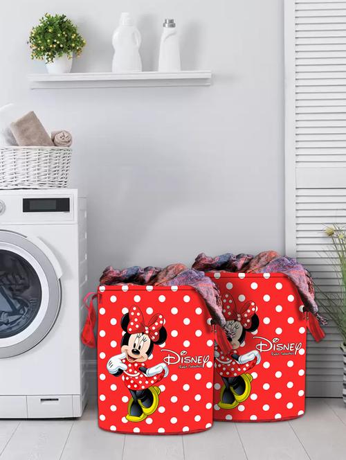 kuber industries disney minnie print 2pcs waterproof cotton laundry bag, laundry organizer 45l (red) - 18188469 - Very Small Image - 1