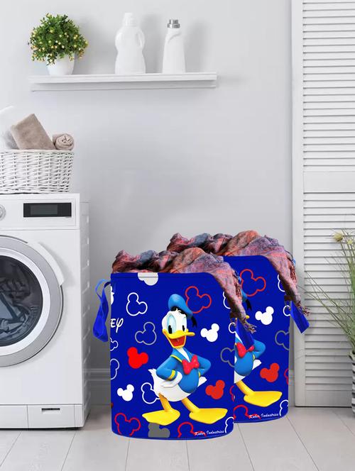 kuber industries disney print 2 pieces waterproof cotton laundry bag, laundry basket organizer 45 l (blue) - 18188478 - Very Small Image - 1