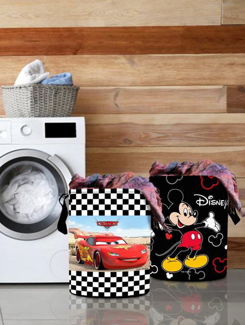 kuber industries disney print 2 pieces waterproof cotton laundry bag, laundry basket organizer 45 l (black & brown) - 18188479 - Very Small Image - 1