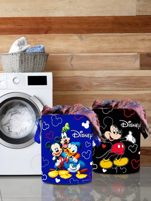 kuber industries disney print 2 pieces waterproof cotton laundry bag, laundry basket organizer 45 l (black & blue) - 18188480 - Very Small Image - 1