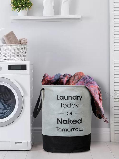 kuber industries round foldable laundry basket , with handles,45 ltr (grey & black) - 18188499 - Very Small Image - 1