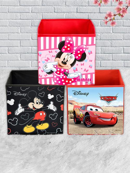 kuber industries disney print 3pcs foldable large size cloth,toy,books,shoe storage cube with handle - 18188841 - Very Small Image - 1
