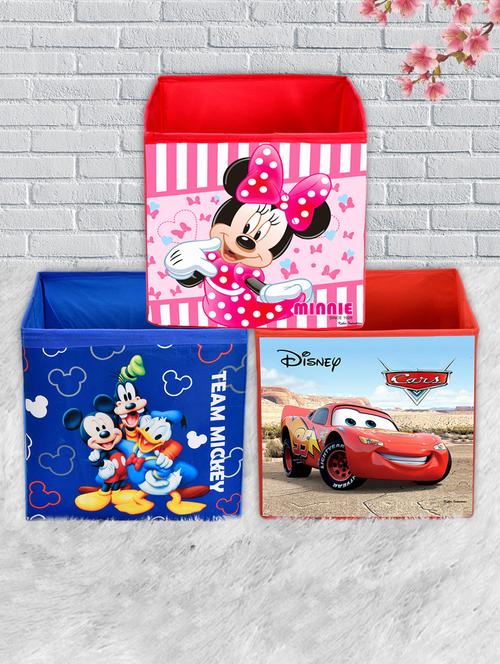 kuber industries disney print 3pcs foldable large size cloth,toy,books,shoe storage cube with handle - 18188842 - Very Small Image - 1