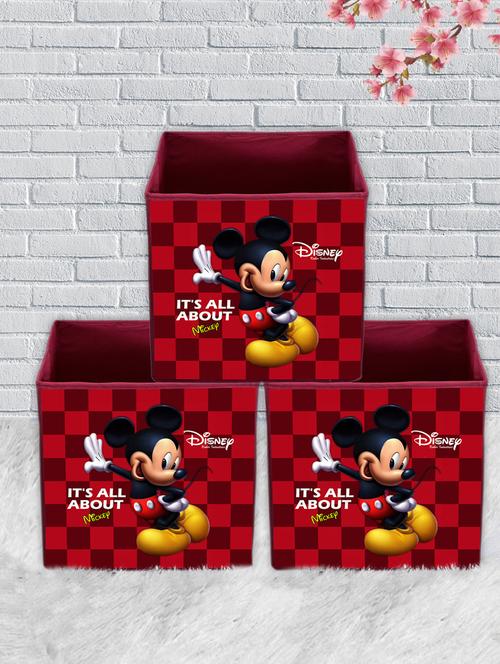 kuber industries disney mickey mouse print non woven fabric 3pcs foldable cloth storage box (maroon) - 18188851 - Very Small Image - 1