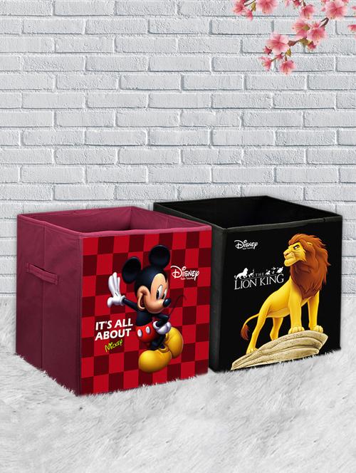 kuber industries disney mickey lion king print 2pcs foldable cloth storage box (black & maroon) - 18188856 - Very Small Image - 1