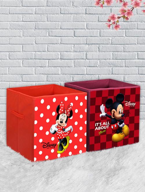 kuber industries disney mickey minnie print 2pcs foldable cloth storage box (red & maroon) - 18188858 - Very Small Image - 1