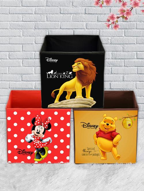 kuber industries disney print non woven fabric 3pcs foldable storage cube (black,red & brown) - 18188862 - Very Small Image - 1