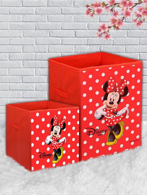 kuber industries disney minnie print 2pcs large foldable laundry basket & small size cube (red) - 18188865 - Very Small Image - 1