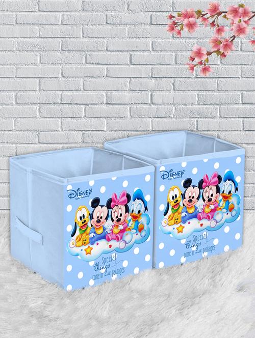 kuber industries disney baby team mickey print 2 pcs foldable storage cube with handle (royal blue) - 18188877 - Very Small Image - 1