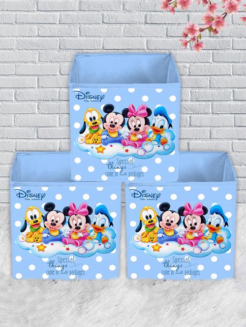 kuber industries disney baby team mickey print 3 pcs foldable storage cube with handle (royal blue) - 18188878 - Very Small Image - 1