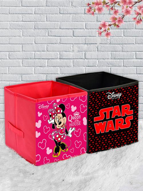kuber industries disney print 2 pcs foldable storage cube with handle,extra large (black & pink) - 18188890 - Very Small Image - 1