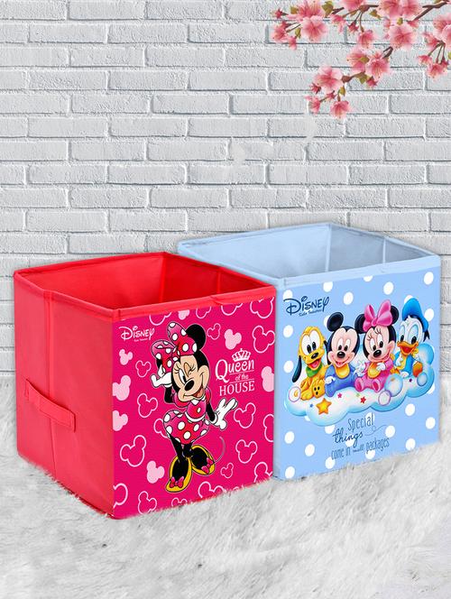 kuber industries disney print 2 pcs foldable storage cube with handle,extra large (blue & pink) - 18188892 - Very Small Image - 1