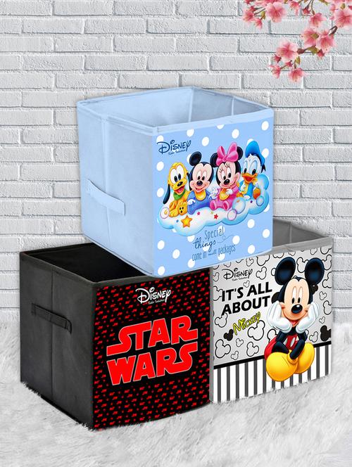 kuber industries disney print 3 pcs foldable storage cube with handle (grey & black & blue) - 18188895 - Very Small Image - 1