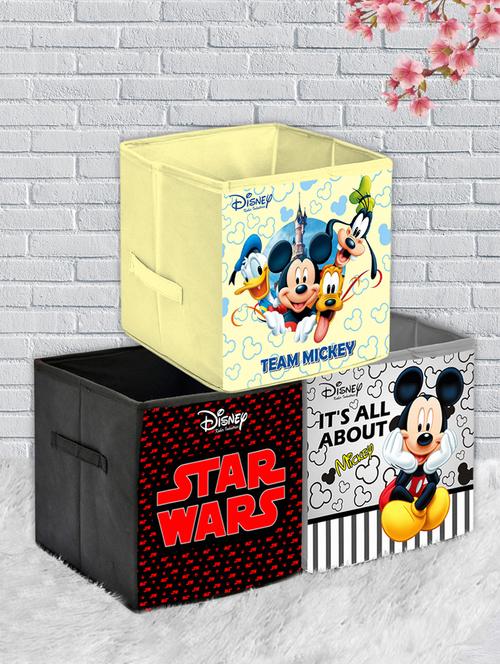 kuber industries disney print 3 pcs foldable storage cube with handle (grey & black & cream) - 18188897 - Very Small Image - 1