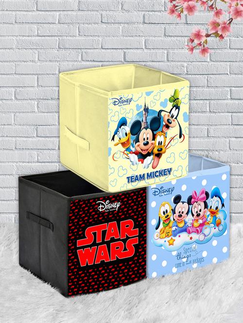 kuber industries disney print 3 pcs foldable storage cube with handle (black & blue & cream) - 18188899 - Very Small Image - 1