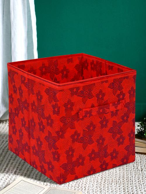 kuber industries metallic print non woven fabric foldable storage cube with handle,extra large (red) - 18188902 - Very Small Image - 1