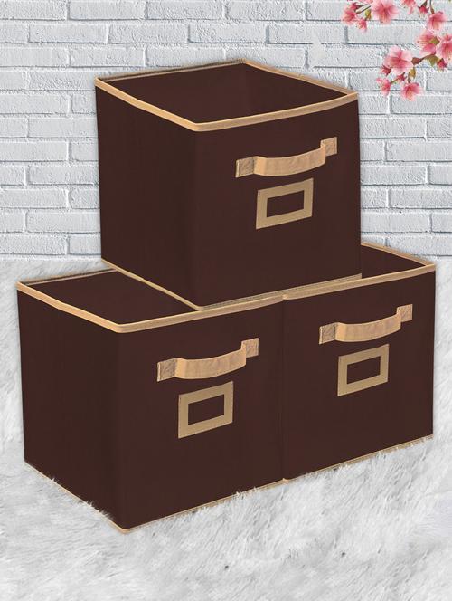 kuber industries non woven fabric 3 pieces foldable large size storage cube with handle,extra large (brown) - 18188910 - Very Small Image - 1
