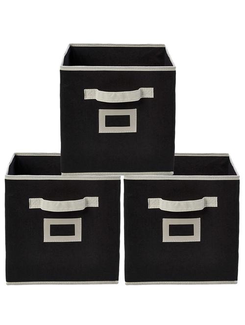kuber industries non woven fabric 3 pieces foldable large size storage cube with handle,extra large (black) - 18188916 - Very Small Image - 1