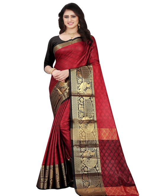 red printed saree with blouse - 18189145 - Very Small Image - 1