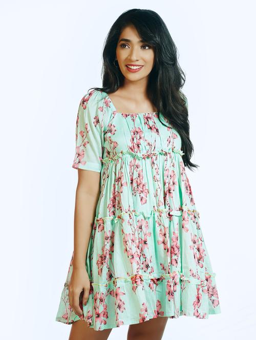 light blue printed a-line dress - 18189249 - Very Small Image - 1