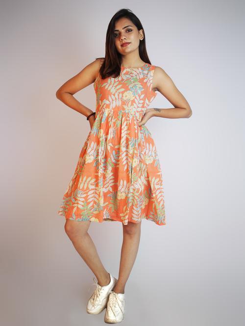 orange printed a-line dress - 18189267 - Very Small Image - 1
