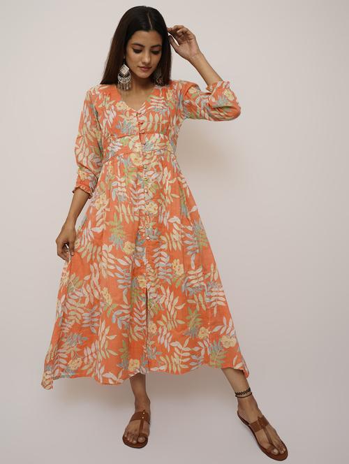 v-neck printed a-line dress - 18189268 - Very Small Image - 1