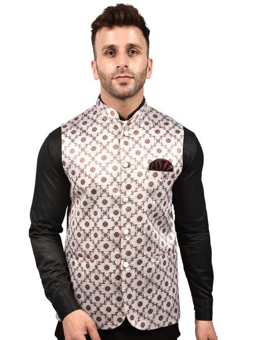 off-white printed nehru jacket - 18189853 - Very Small Image - 1