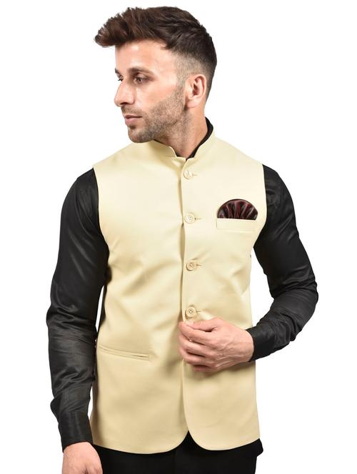yellow solid nehru jacket - 18189859 - Very Small Image - 1
