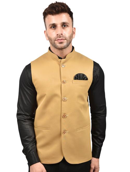 yellow solid nehru jacket - 18189860 - Very Small Image - 1