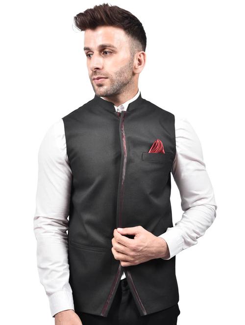 black solid nehru jacket - 18189872 - Very Small Image - 1