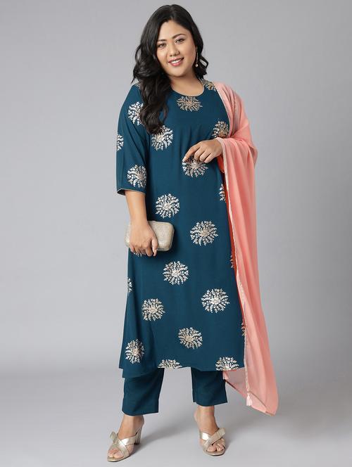 teal crepe suit set - 18190416 - Very Small Image - 1