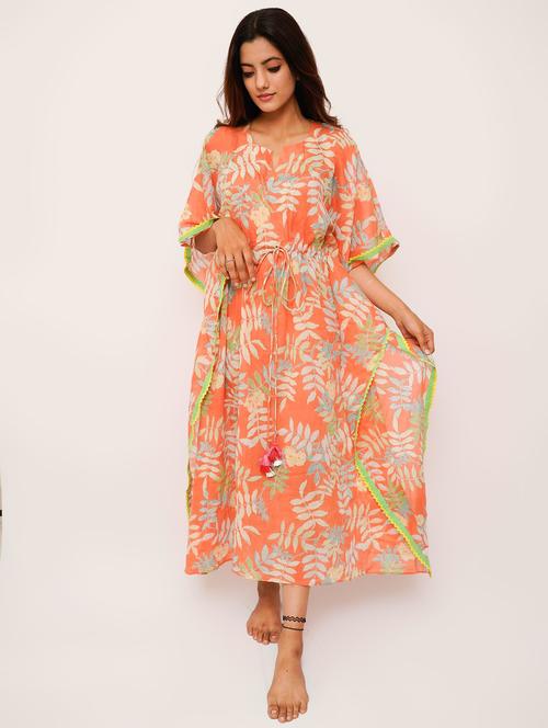 orange printed kaftan - 18191720 - Very Small Image - 1