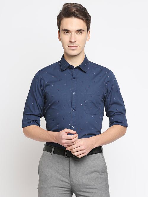 navy blue printed formal shirt - 18191891 - Very Small Image - 1