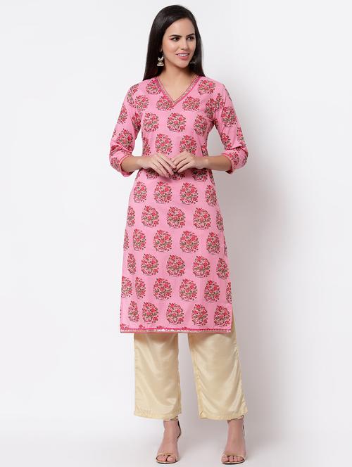 v-neck printed straight kurta - 18192151 - Very Small Image - 1