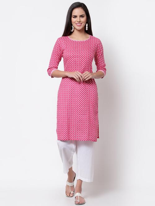 three-quarter sleeved printed straight kurta - 18192156 - Very Small Image - 1