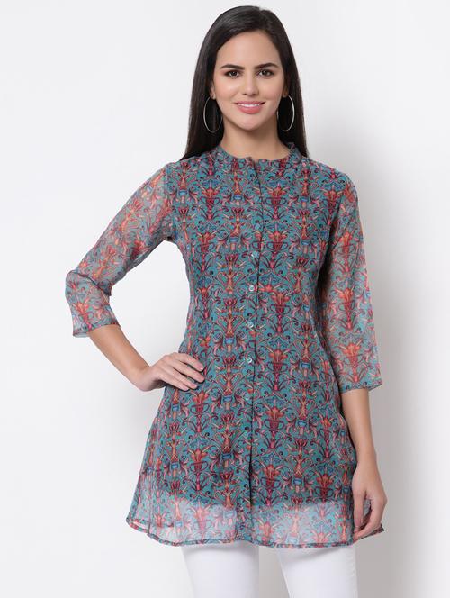 mandarin neck printed tunic - 18192175 - Very Small Image - 1