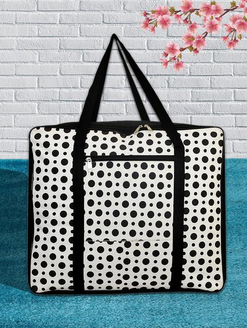 kuber industries polka dots design canvas jumbo underbed moisture proof storage bag (black & white) - 18192283 - Very Small Image - 1