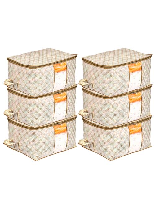 kuber industries metalic checkered print non woven 6pcs underbed storage bag,cloth organiser (ivory) - 18192295 - Very Small Image - 1