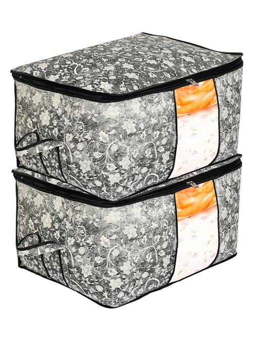 kuber industries metalic flower print non woven 2pieces underbed storage bag,cloth organiser (black) - 18192296 - Very Small Image - 1
