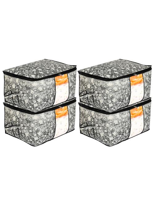 kuber industries metalic flower print non woven 4pieces underbed storage bag,cloth organiser (black) - 18192298 - Very Small Image - 1